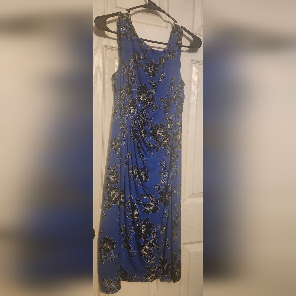 Covington Royal Blue Dress with Black Floral Design